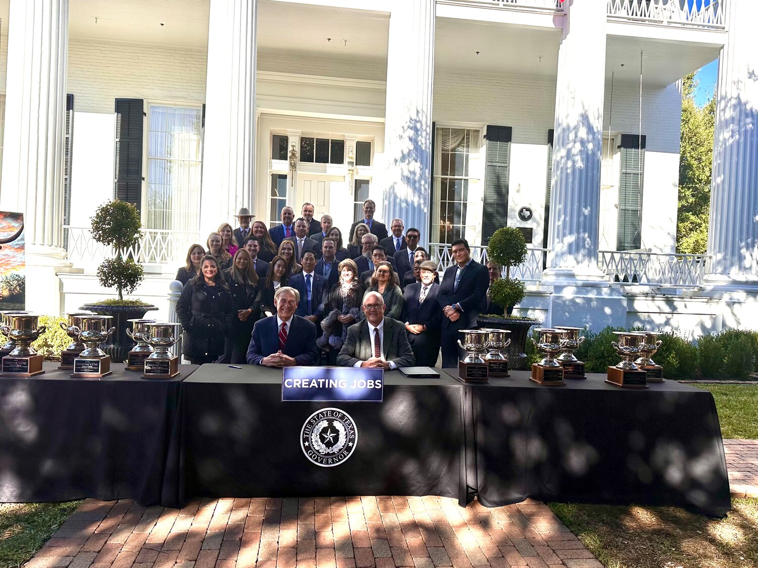 Economic developers from around the state gather with Governor Gregg Abbott for the Governor's Cup presentation in Austin on November 1st. Front row far right, Elin CEO Ercan Kalafat and WCEDP Executive Director Vince Yokom.